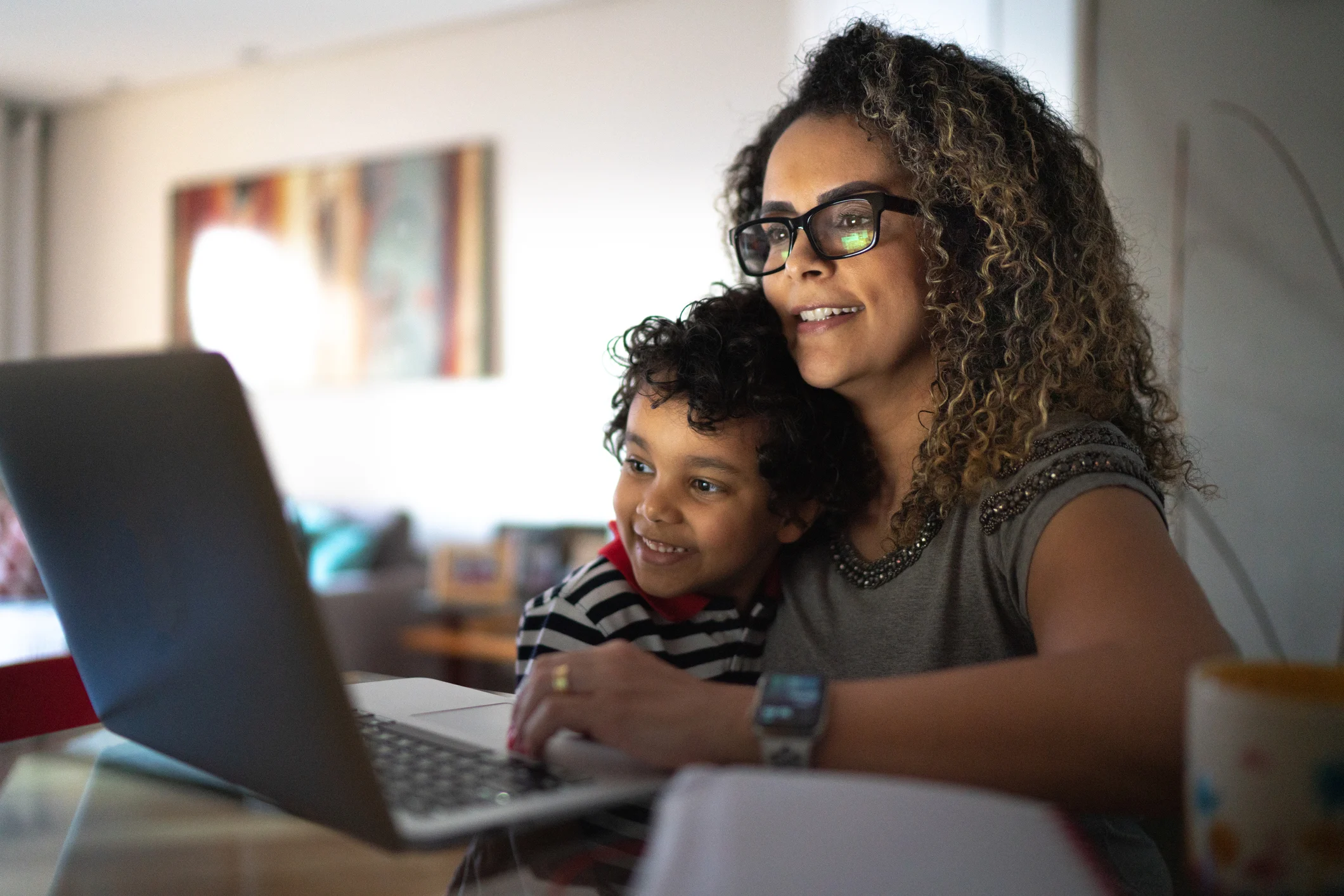 mom working with son